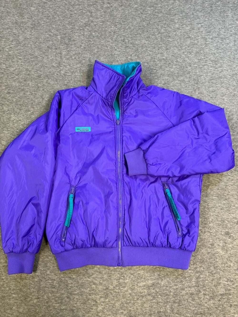 Vintage Columbia Reversible Bomber Jacket Purple Teal 90s